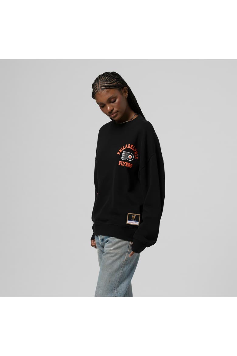 Women's Mitchell & Ness Black Philadelphia Flyers Vintage Crewneck Sweatshirt, Main, color, Black