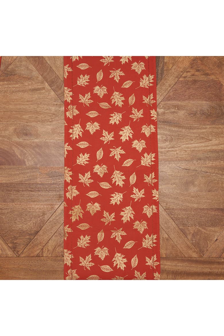 Lux Botanical Fall Leaf Hemstitch Runner 14" x 72", Alternate, color, Gold