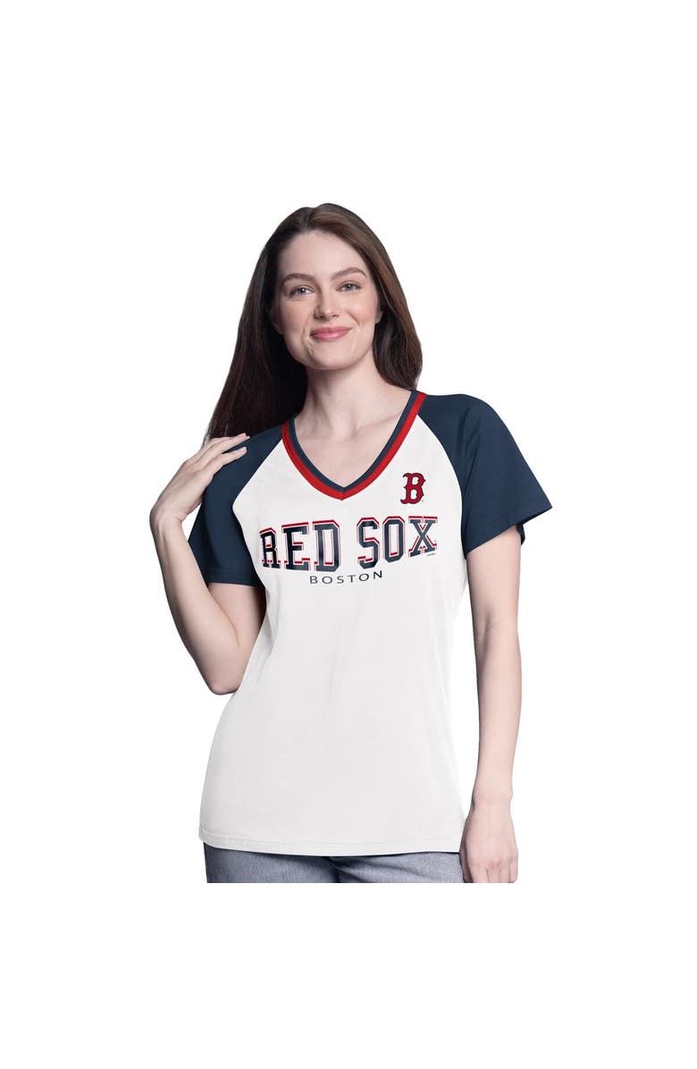 G-III 4HER BY CARL BANKS Women's G-III 4Her by Carl Banks  White/Navy Boston Red Sox Ball Park Raglan V-Neck T-Shirt, Alternate, color, 