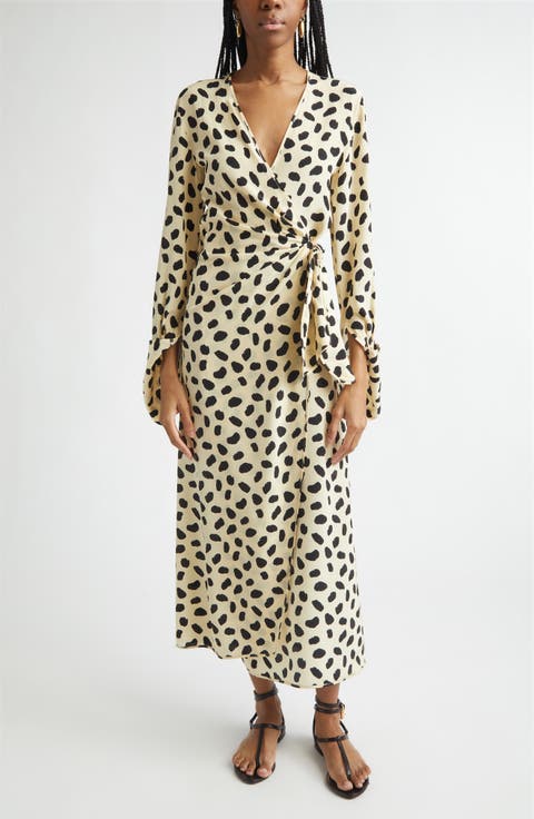 Ollantay Print Long Sleeve Silk Wrap Dress