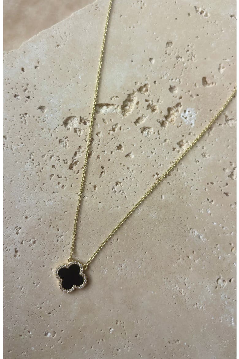 Cubic Zirconia Halo Black Clover Pendant Necklace, Alternate, color, GOLD-BLACK