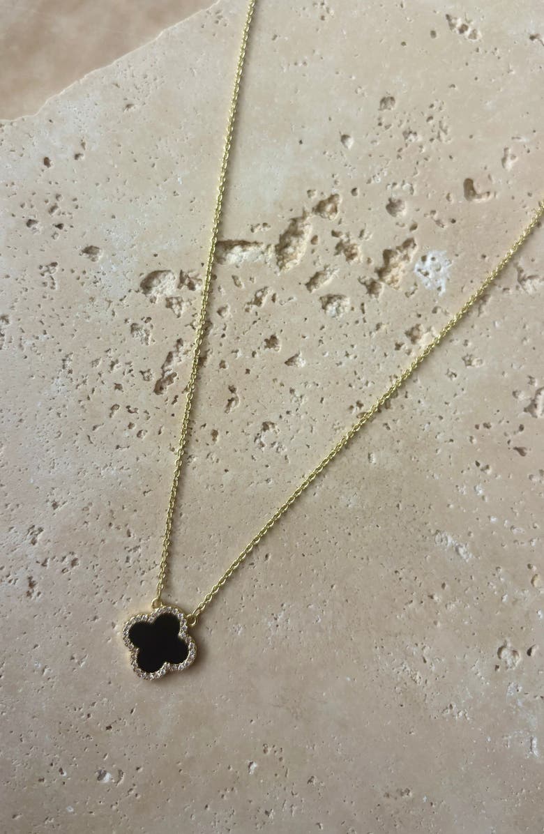 Cubic Zirconia Halo Black Clover Pendant Necklace