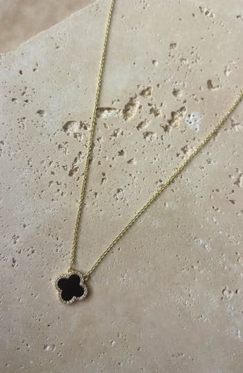Cubic Zirconia Halo Black Clover Pendant Necklace