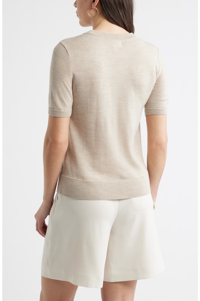 Short Sleeve Merino Wool Blend Sweater Top, Alternate, color, TAN DOESKIN HEATHER