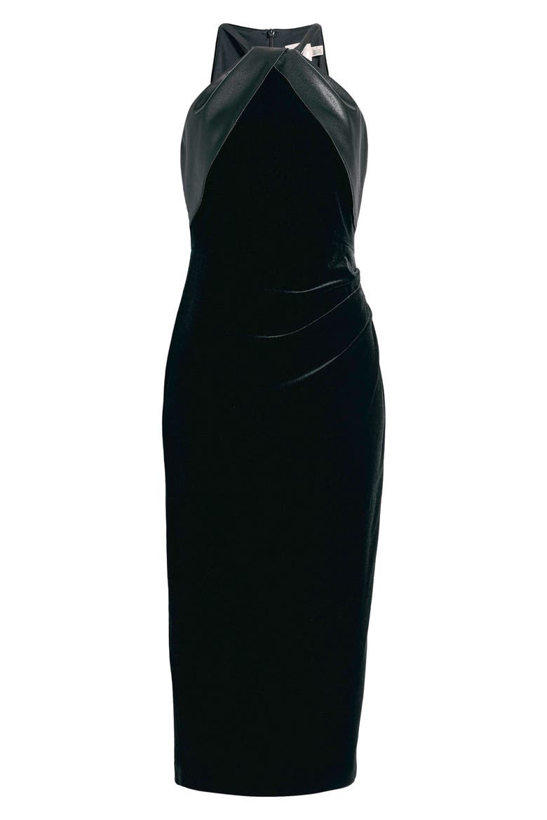 Satin & Velvet Cocktail Midi Dress, Alternate, color, BLK