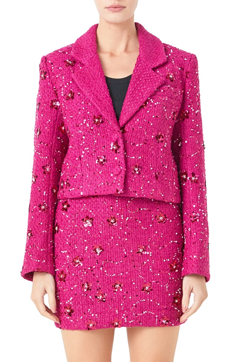 Endless Rose Sequin Crop Blazer, Main, color, Berry