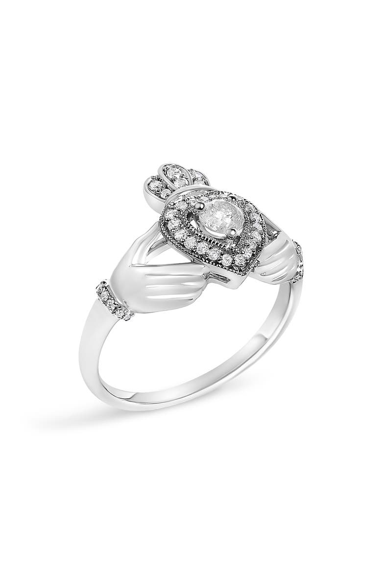 14K White Gold 3/8 Cttw Diamond Claddagh Heart Ring, Alternate, color, White Gold