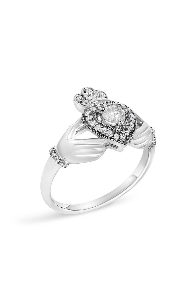 Haus of Brilliance 14K White Gold 3/8 Cttw Diamond Claddagh Heart Ring, Alternate, color, White Gold