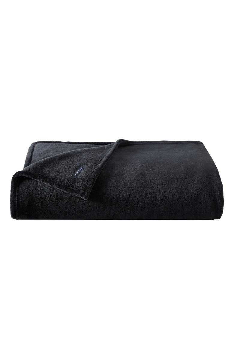 Nautica Solid Fleece Throw Blanket, Main, color, Black