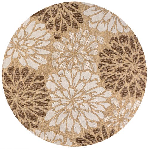 Jonathan Y Zinnia Modern Floral Textured Weave Indoor/outdoor Round Area Rug In Brown/cream