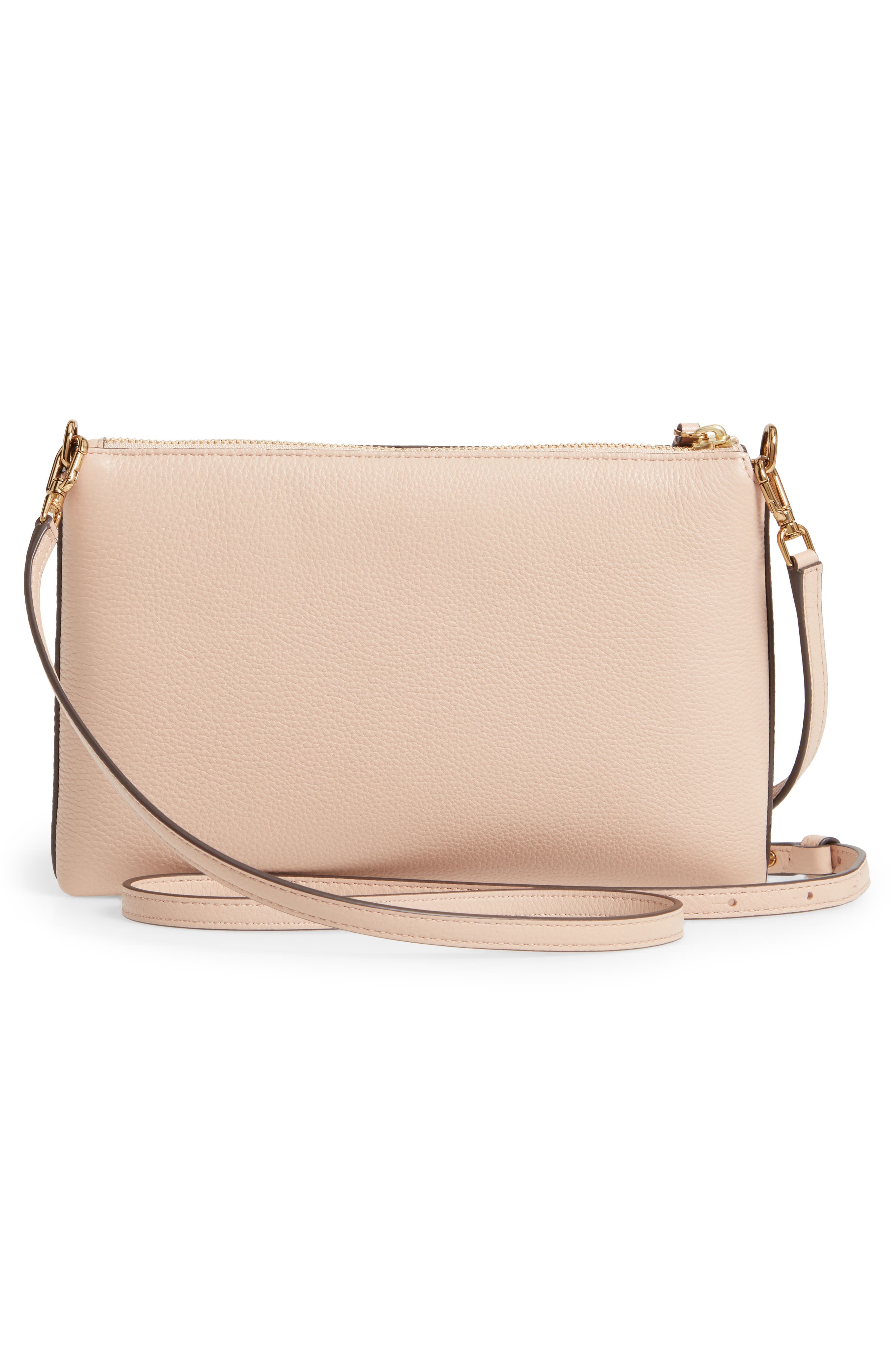 Tory Burch Mercer Pebbled Zip Crossbody Bag, Alternate, color, Devon Sand