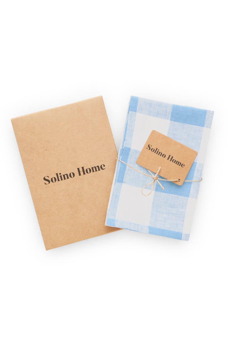 Linen Kitchen Towels Set of 2, 16.5 x 26.5" - Buffalo Check, Alternate, color, Blue Bell