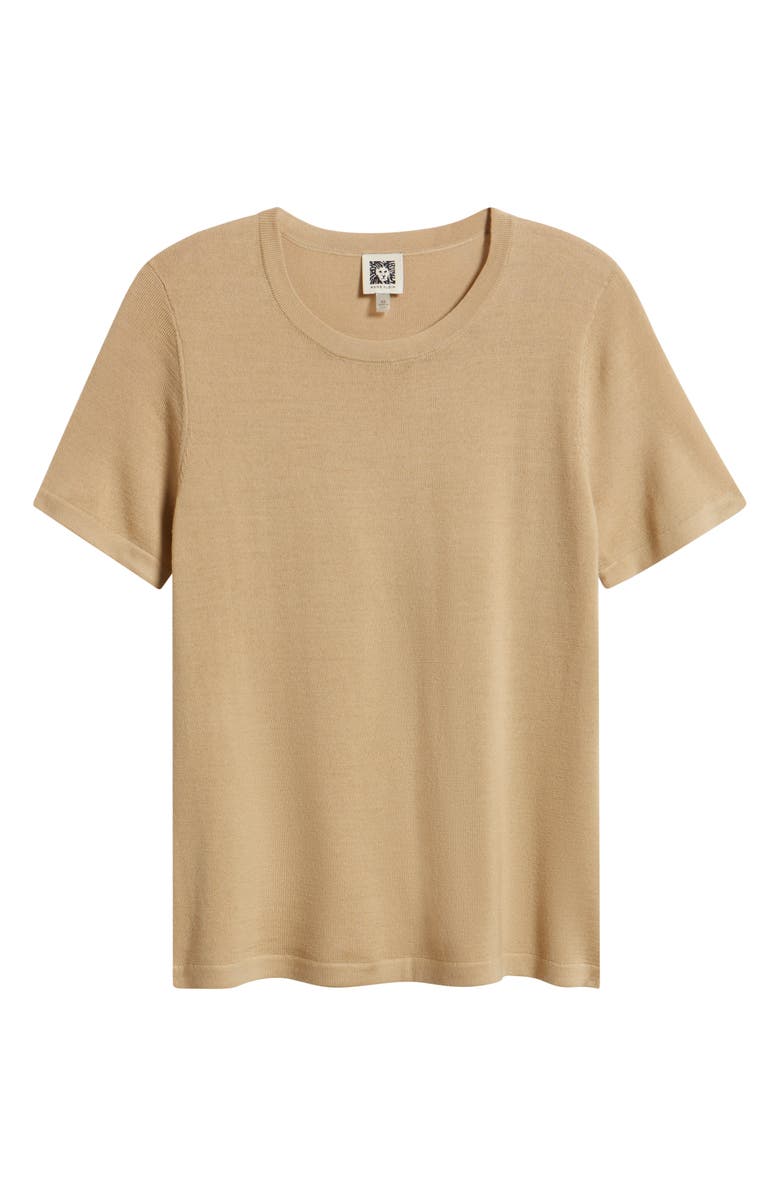 Anne Klein Luxe Washable Short Sleeve Wool Sweater, Alternate, color, Coffee Cream