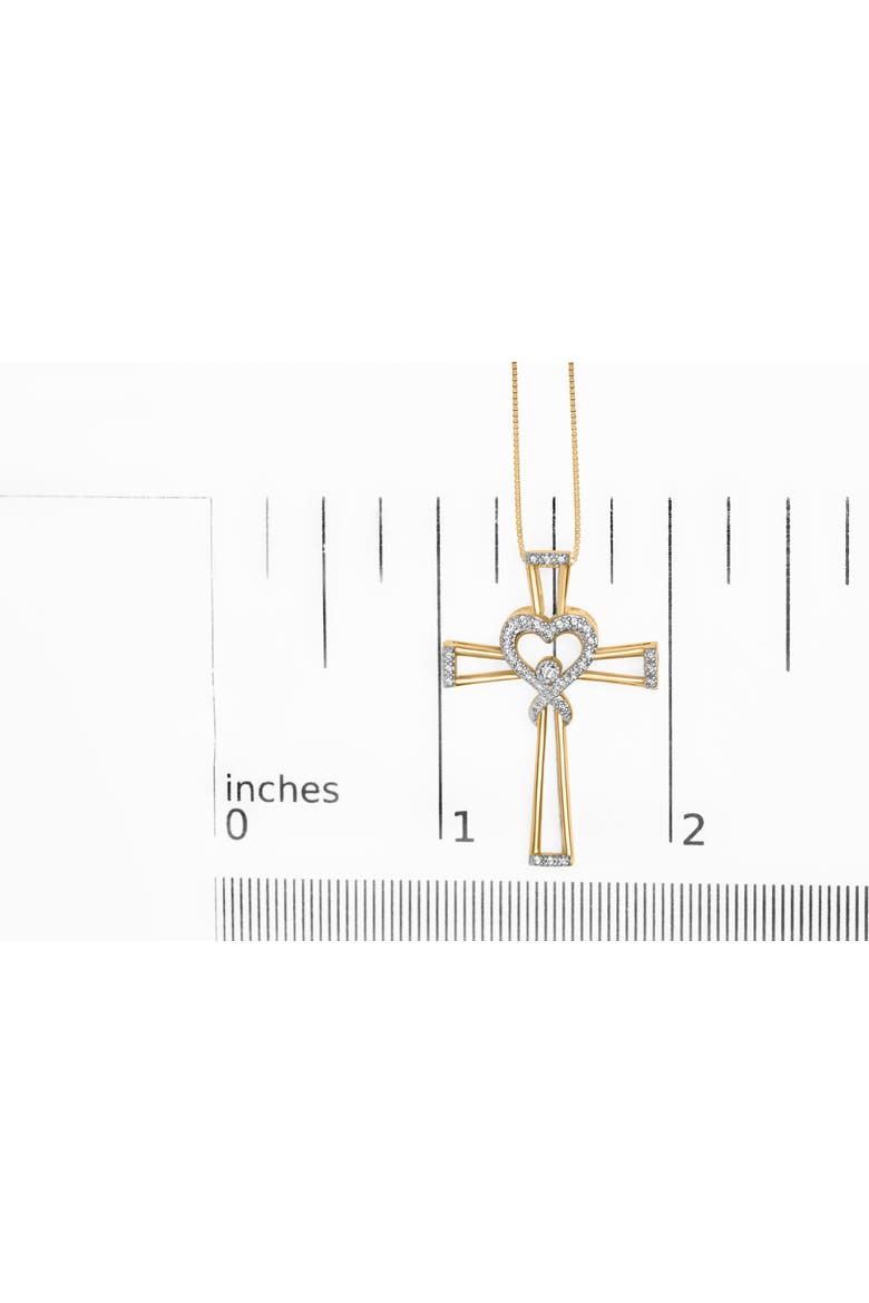 14K Yellow Gold Plated Silver 1/6 Cttw Diamond Heart and Ribbon Cross Pendant, Alternate, color, Yellow