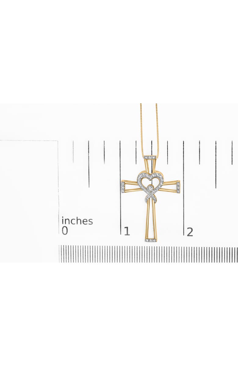 Haus of Brilliance 14K Yellow Gold Plated Silver 1/6 Cttw Diamond Heart and Ribbon Cross Pendant, Alternate, color, Yellow