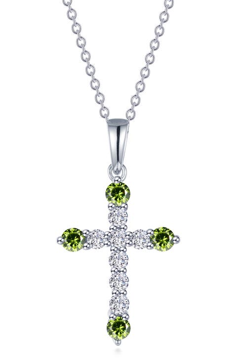Simulated Semiprecious Birthstone Cross Necklace