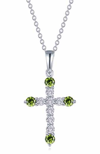 Simulated Semiprecious Birthstone Cross Necklace