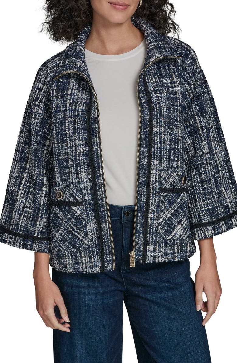 KARL LAGERFELD Tweed Capelet, Main, color, Blue Multi