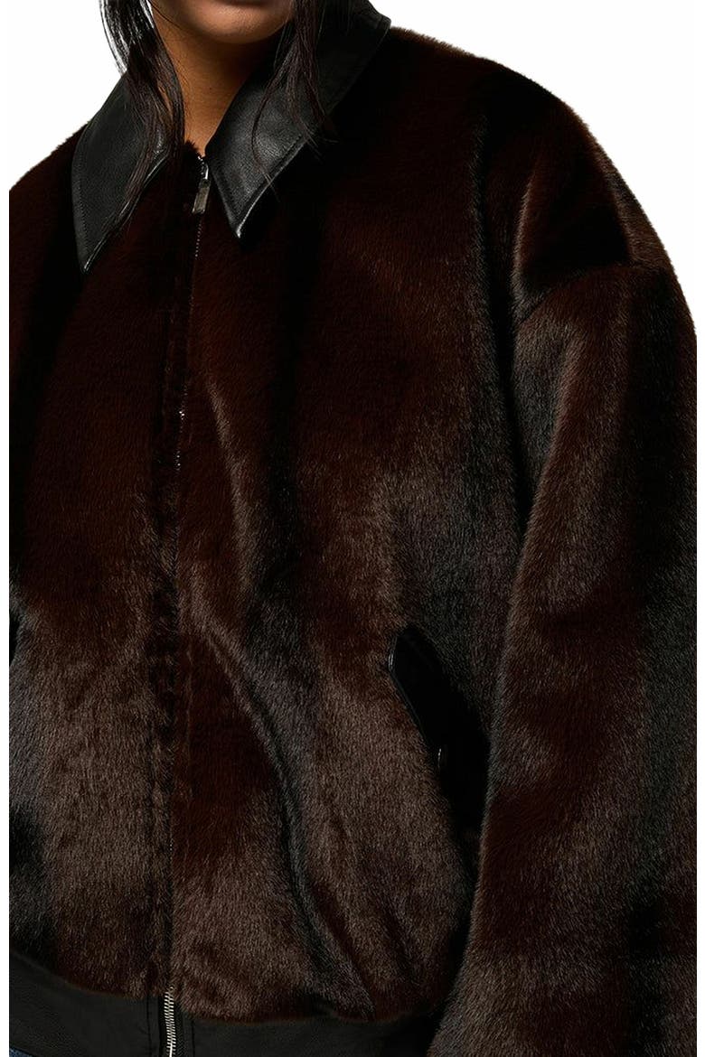 Faux Fur Bomber Jacket, Alternate, color, BROWN