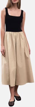 MOON RIVER Sleeveless Mixed Media Maxi Dress