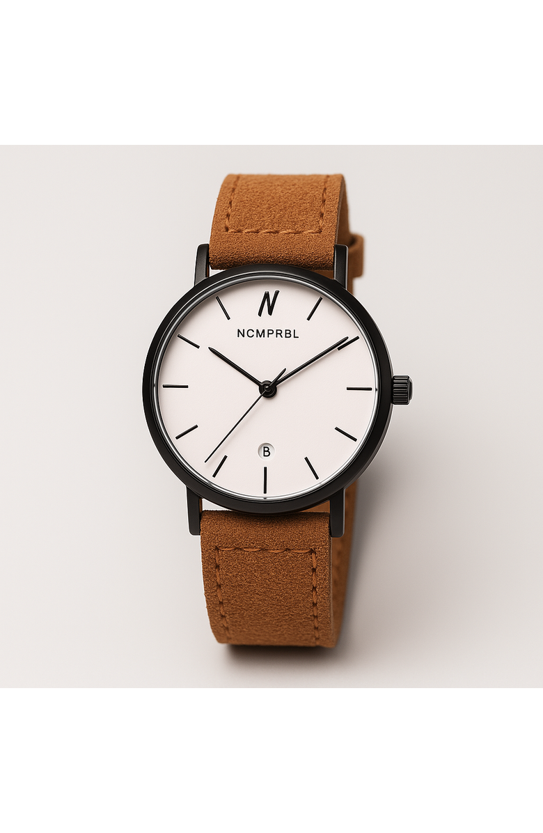 NCMPRBL Iced Coffee Suede Leather Strap Watch, 40MM, Main, color, Brown/Eggshell White/Gunmetal