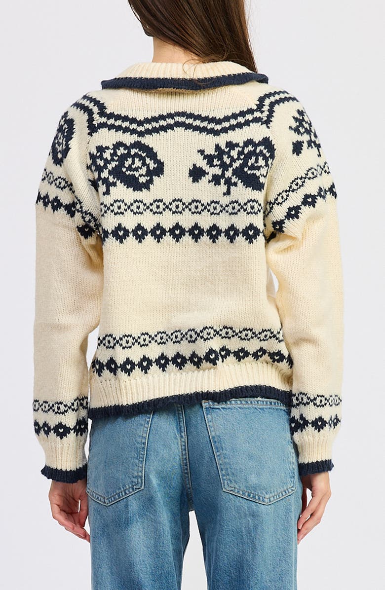 JACQUIE THE LABEL Remi Fair Isle Cardigan, Alternate, color, Off White Navy