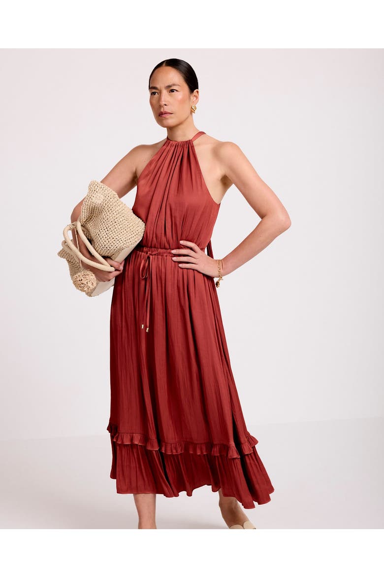 Ruffle Halter Neck Maxi Dress, Alternate, color, Brown