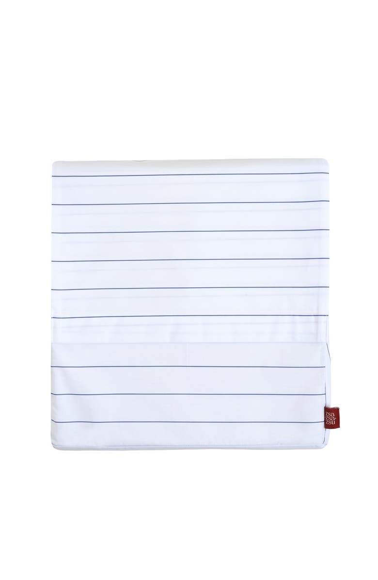 Zsa Zsa Zsu Brito Navy Linear Printed Cotton Percale King Duvet Cover Set, Alternate, color, White