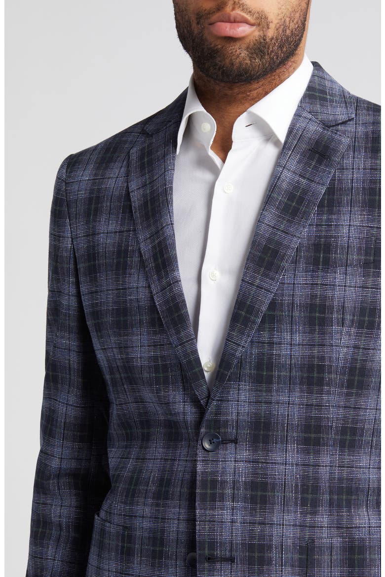 Plaid Stretch Wool & Cotton Blend Sport Coat, Alternate, color, NAVY VISTA PLAID