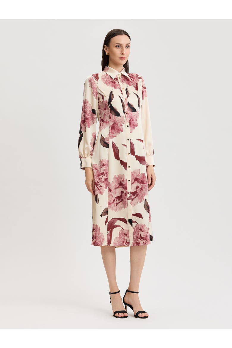 Floral Crepe de Chine Midi Shirtdress, Alternate, color, Honeysuckle/Russet/Charmeuse