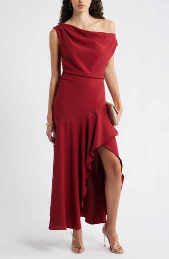 Chelsea28 Cascading Ruffle Crepe One-Shoulder Gown