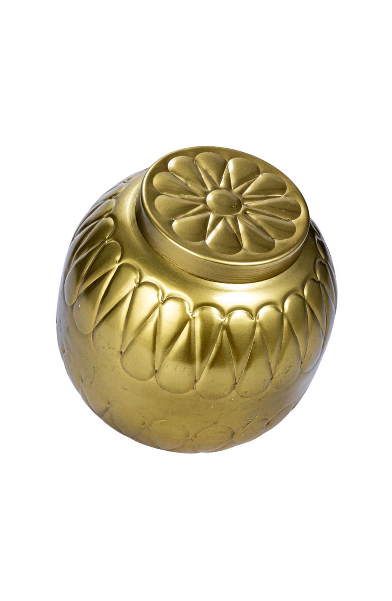 Storied Home Decorative Embossed Metal Container, Main, color, Gold