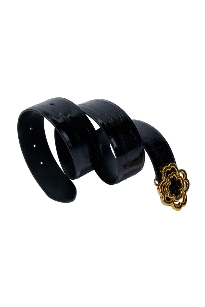 Croc-effect leather double M belt, Alternate, color, Black