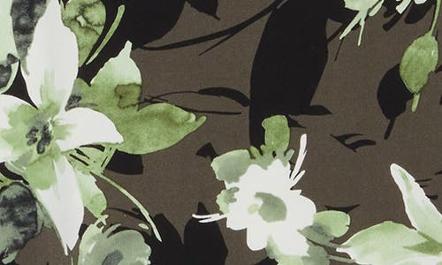 Connected Apparel Floral Chiffon Sleeve Sheath Dress In Olive