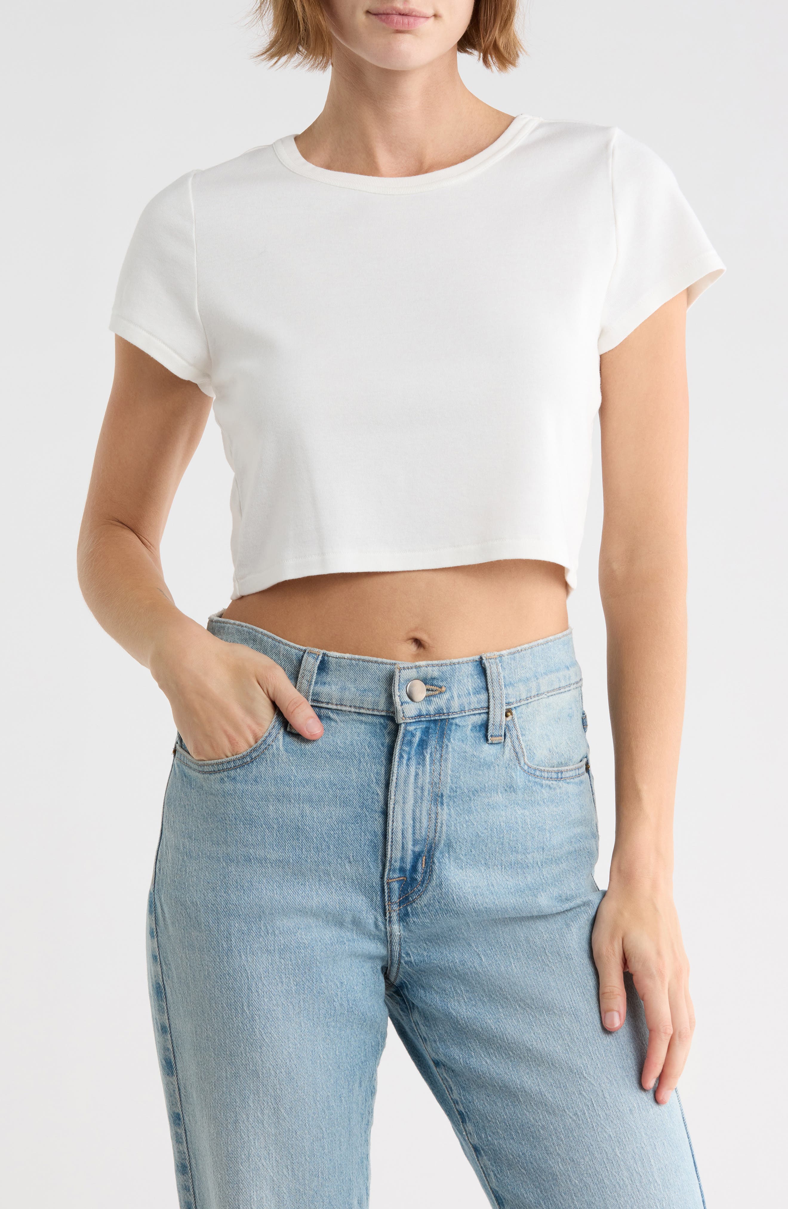 Elwood Core Cotton Crop Baby Doll Tee In Vintage White