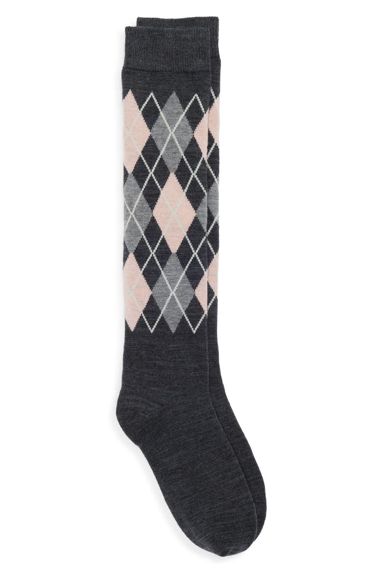 Argyle Wool Blend Knee High Socks, Main, color, CHARCOAL ARGYLE