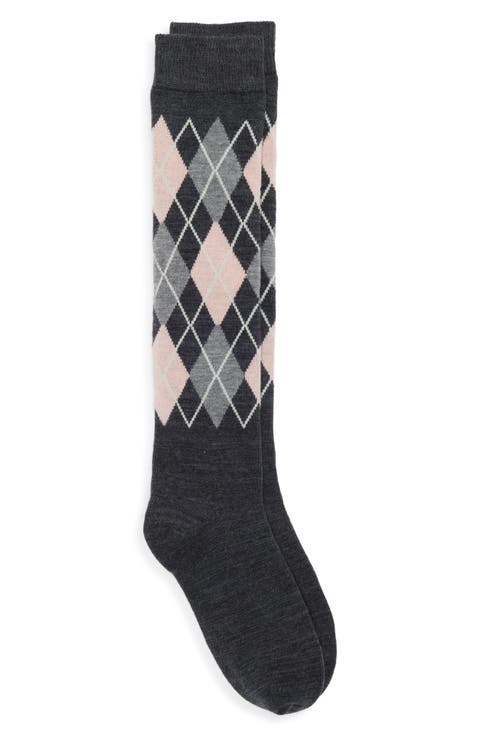 Argyle Wool Blend Knee High Socks