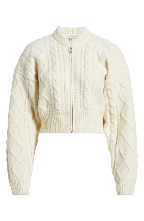 Frame Cable Stitch Crop Wool Cardigan In White