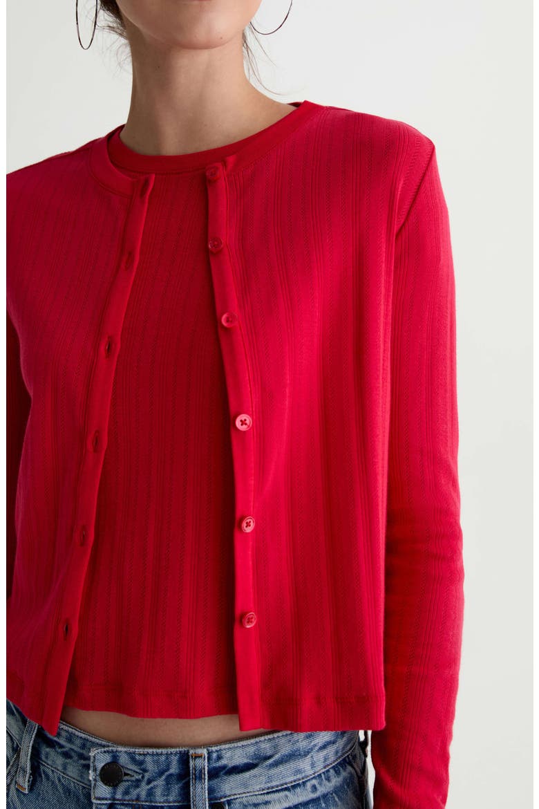 Edden Cotton Pointelle Cardigan, Alternate, color, RECORDING RED