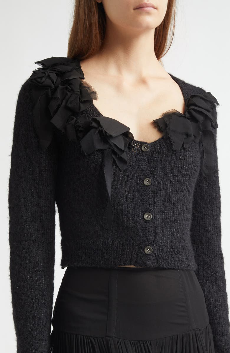 Meruert Tolegen Hand Knit Crop V-Neck Cardigan, Alternate, color, Black
