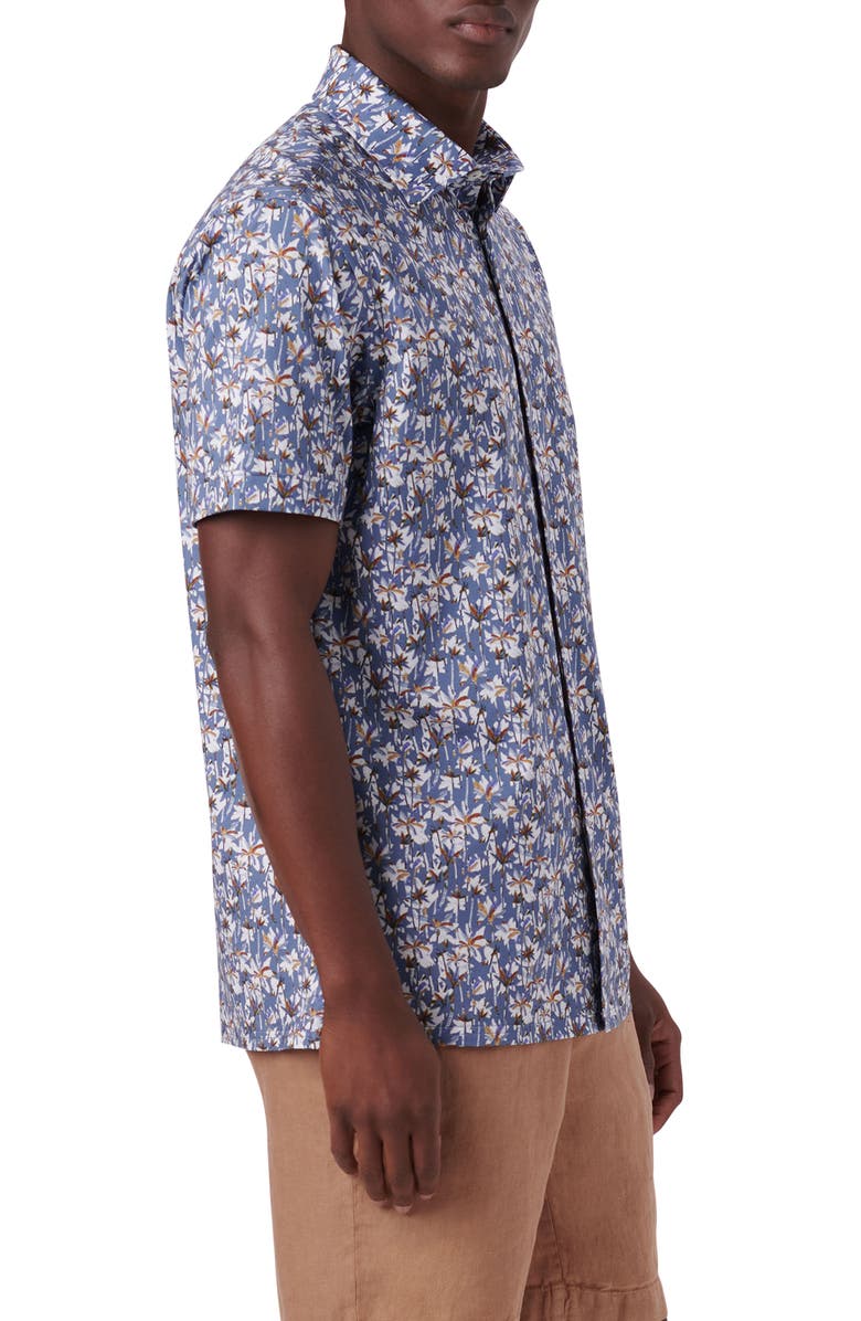 Bugatchi Milo OoohCotton<sup>®</sup> Short Sleeve Button-Up Shirt, Alternate, color, Air Blue