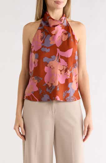 Floral Print Satin Halter Neck Top