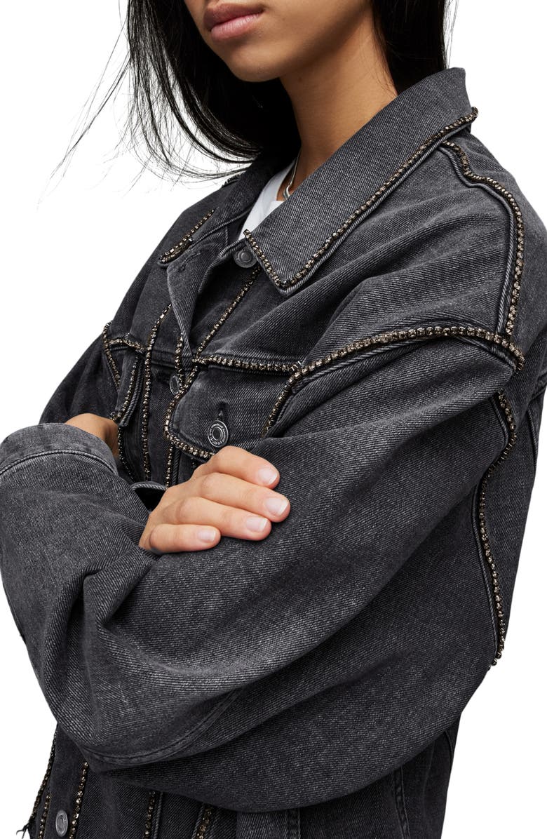 AllSaints Piper Diamante Embellished Denim Jacket, Alternate, color,