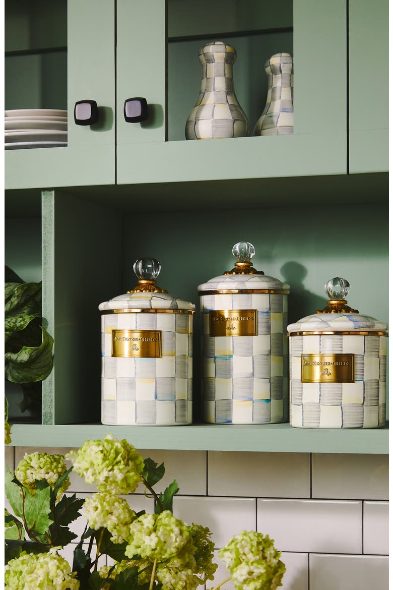 Sterling Check Enameled Steel Medium Canister, Alternate, color, GREY/ WHITE