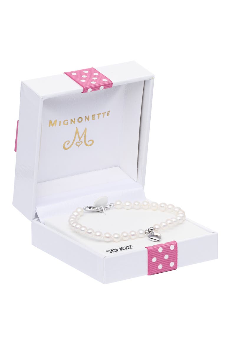 Kids' Heart Charm Cultured Pearl Bracelet, Alternate, color, PEARL