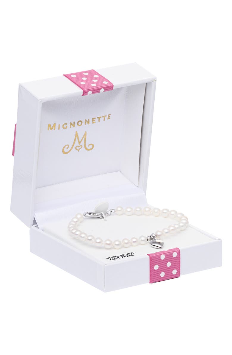 Mignonette Kids' Heart Charm Cultured Pearl Bracelet, Alternate, color, Pearl