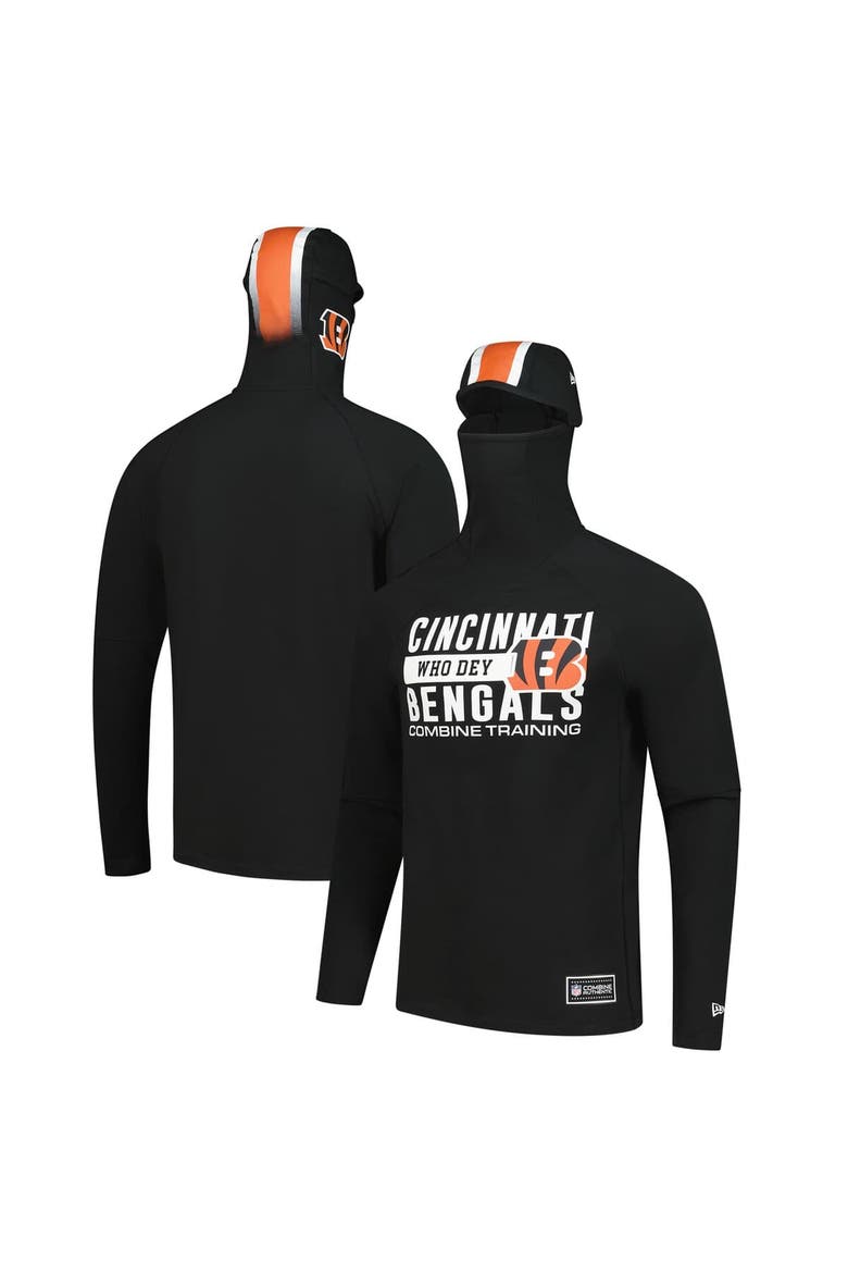 Men's New Era Black Cincinnati Bengals Functional Fandom Balaclava Helmet Stripe Tri-Blend Hoodie, Main, color, Black