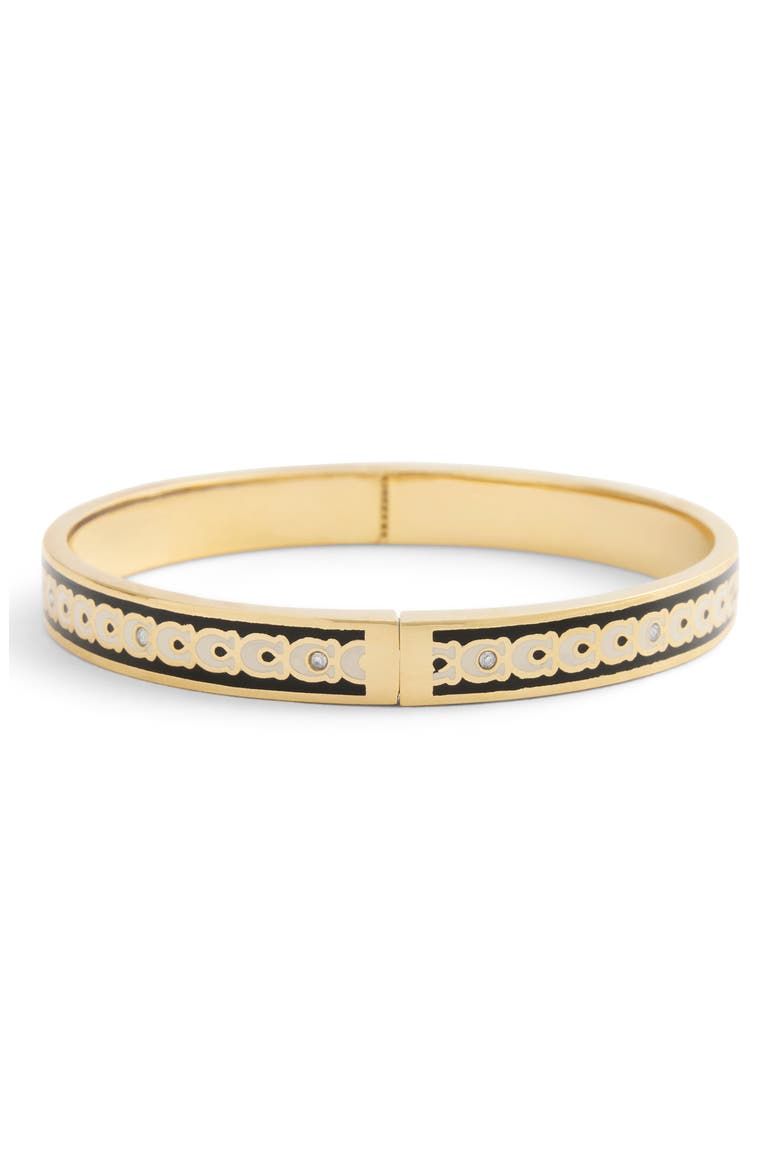 Enamel C Hinge Bracelet, Alternate, color, BLACK/ GOLD