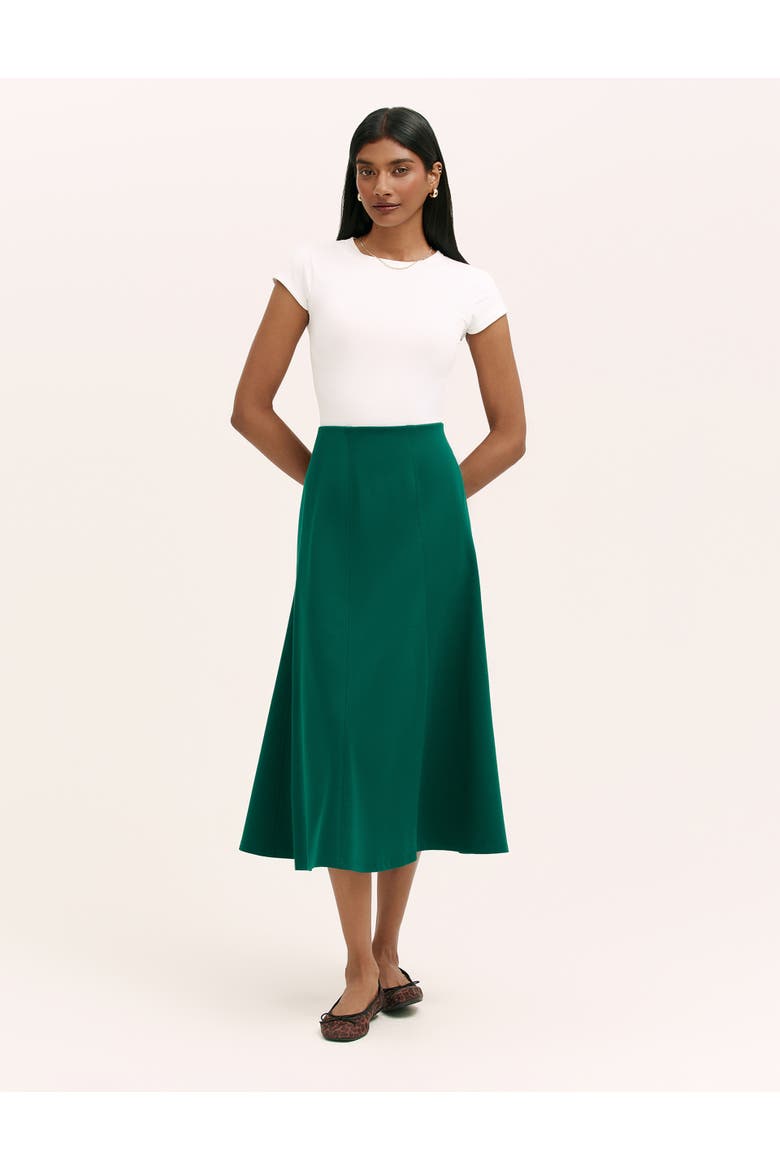 Mae Ponte Jersey Midi Skirt, Alternate, color, Bottle Green