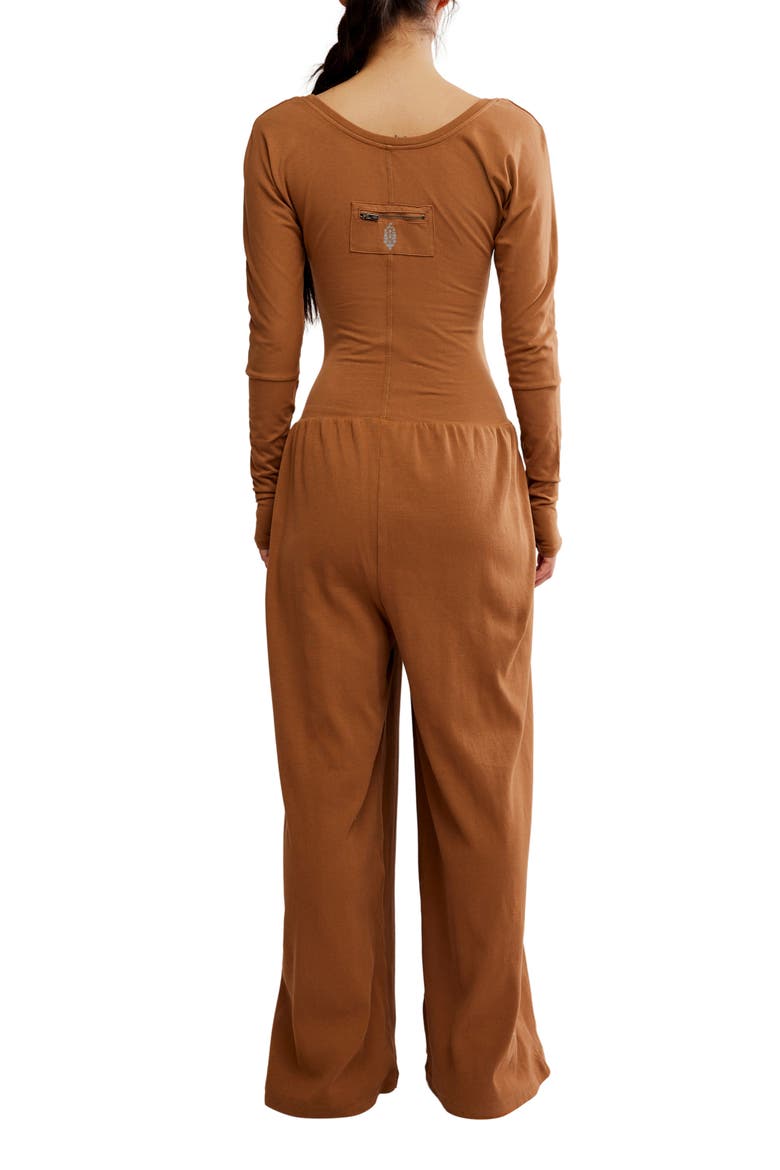 FP Movement Hot Shot Wide Leg Long Sleeve Jumpsuit, Alternate, color, TAN